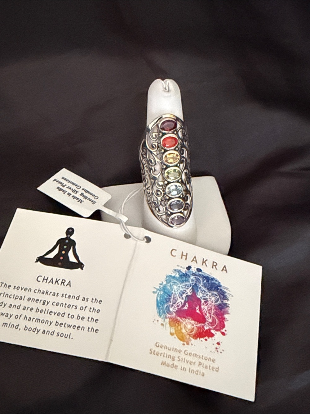 Sterling Silver-Plated Multi-Gemstone Ring - Silver with Rainbow Gems Size 9
